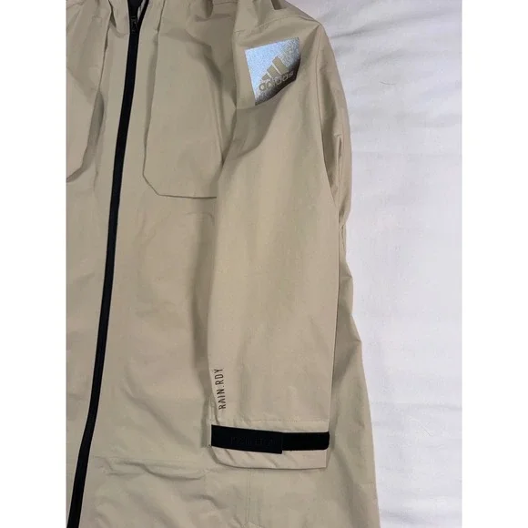 Adidas MYSHELTER RAIN.RDY Jacket Beige Tan Waterproof Hooded Coat M Women's - Picture 5 of 14